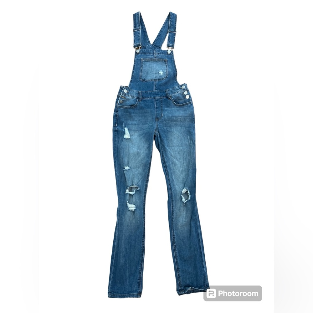Dollhouse Distressed Blue Denim Overalls
